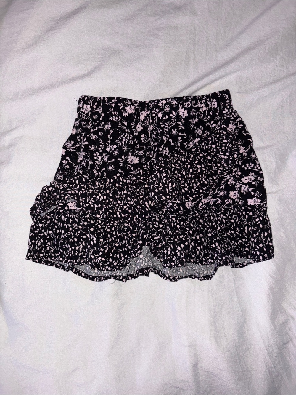 Girls Black Skirt with Light Pink Floral Print